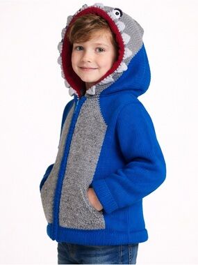 ECC Shark Sweater‎ 100% Wool Full Zip Youth 6 Blue Gray Ecuadorian Clothing Co